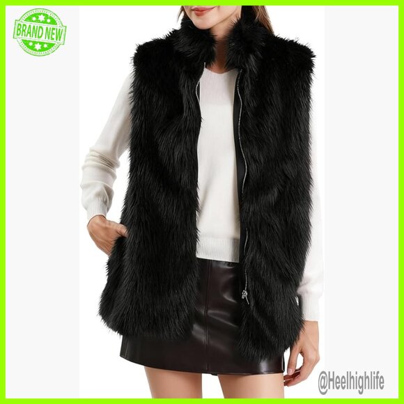 Jackets & Blazers - Faux Fur Vest Sleeveless Jacket Zip Up Stand Collar Pockets